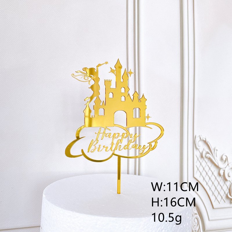 Fairy Party Supplies Glitter Golden Ballet Angel And Moon Castle Cake Topper For Girl Birthday Decoration
