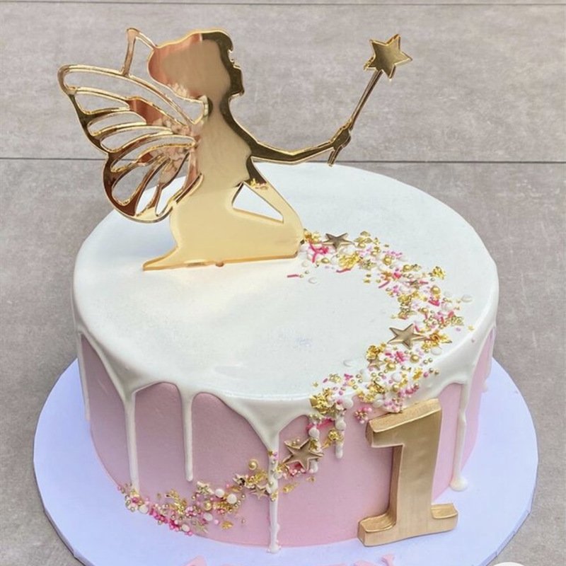 Fairy Party Supplies Glitter Golden Ballet Angel And Moon Castle Cake Topper For Girl Birthday Decoration