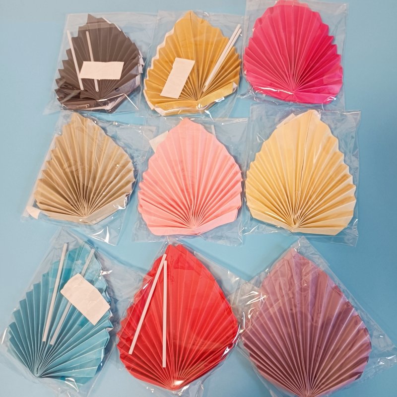 2pcs/bag Factory Customized Color Black Royal Blue Wine Color Paper Folding Fan Cake Topper Palm Leaf Leaf Cake Decoration