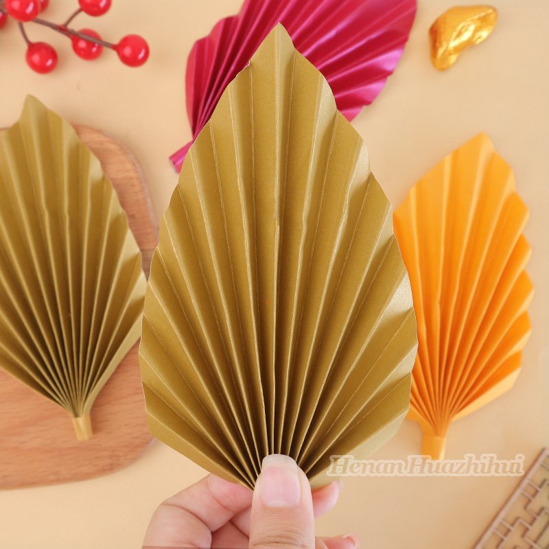 New Arrivals Glitter Paper Fan Gold Palm Leaves 2pcs/bag Cake Topper Cake Accessories Christmas Valentines Decorations