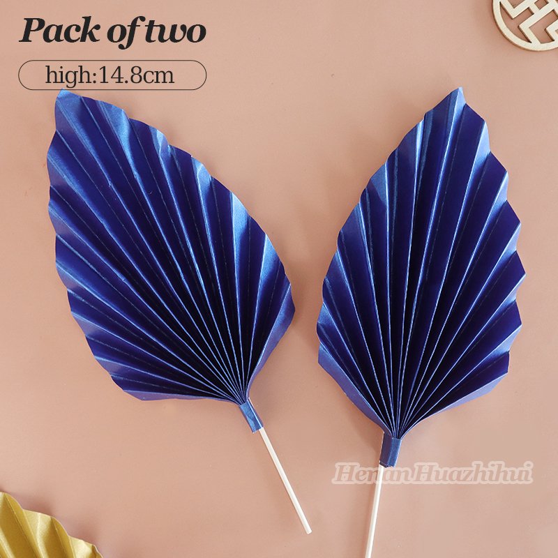 New Arrivals Glitter Paper Fan Gold Palm Leaves 2pcs/bag Cake Topper Cake Accessories Christmas Valentines Decorations