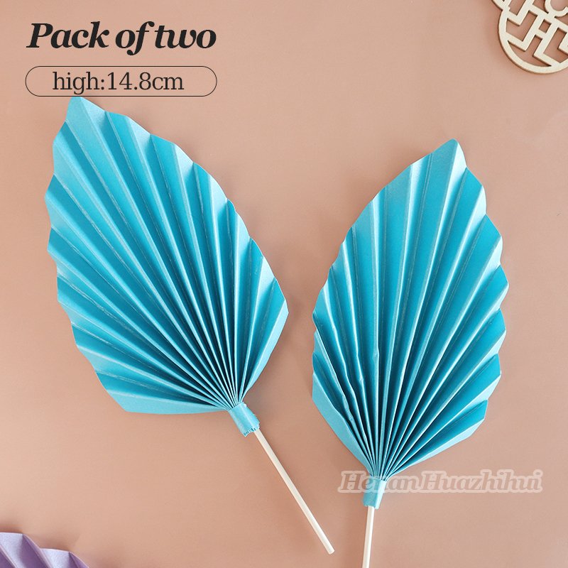 New Arrivals Glitter Paper Fan Gold Palm Leaves 2pcs/bag Cake Topper Cake Accessories Christmas Valentines Decorations