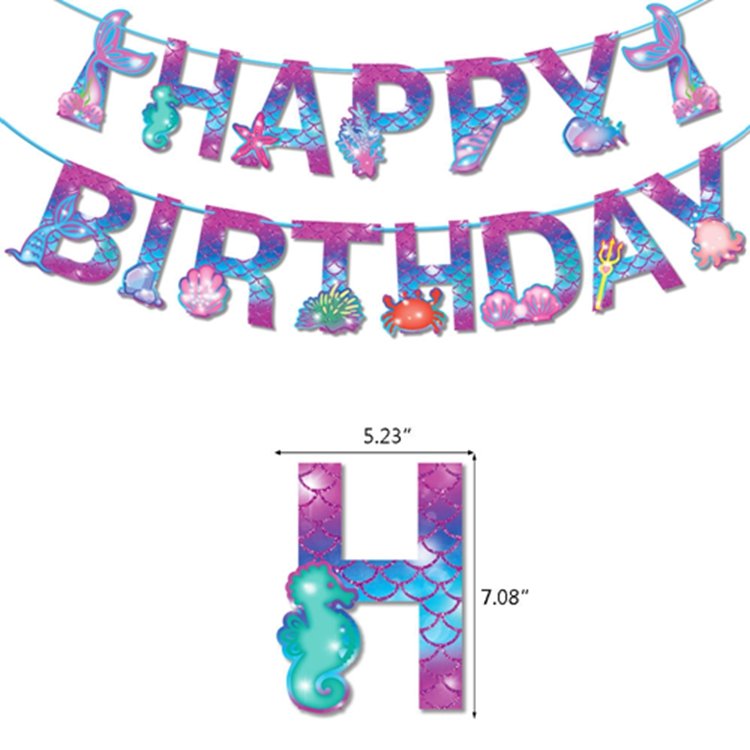 Mermaid Birthday Party Decoration Set Ocean Theme Birthday Pull Flag Cake Top Hat Balloon Kids Party Decoration Supplies X4060