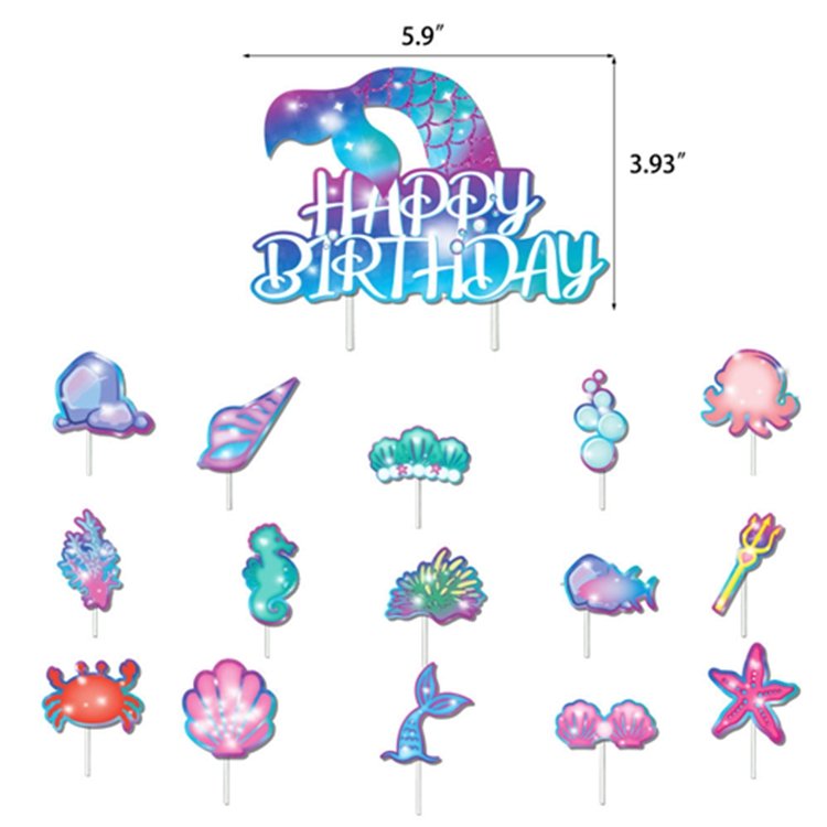Mermaid Birthday Party Decoration Set Ocean Theme Birthday Pull Flag Cake Top Hat Balloon Kids Party Decoration Supplies X4060