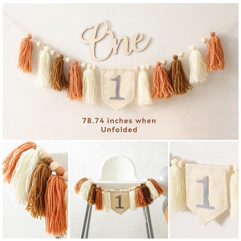 Wholesale Birthday Hat Banner Cake Topper Crown Sets One Year Old Highchair Baby Macrame Happy Birthday Party Decorations