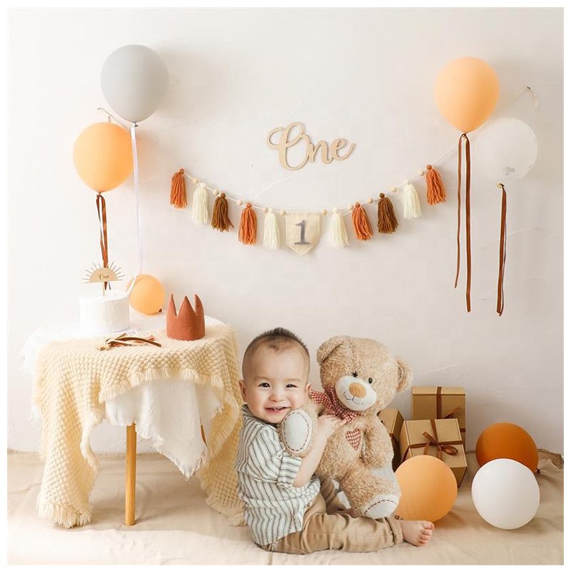 Wholesale Birthday Hat Banner Cake Topper Crown Sets One Year Old Highchair Baby Macrame Happy Birthday Party Decorations