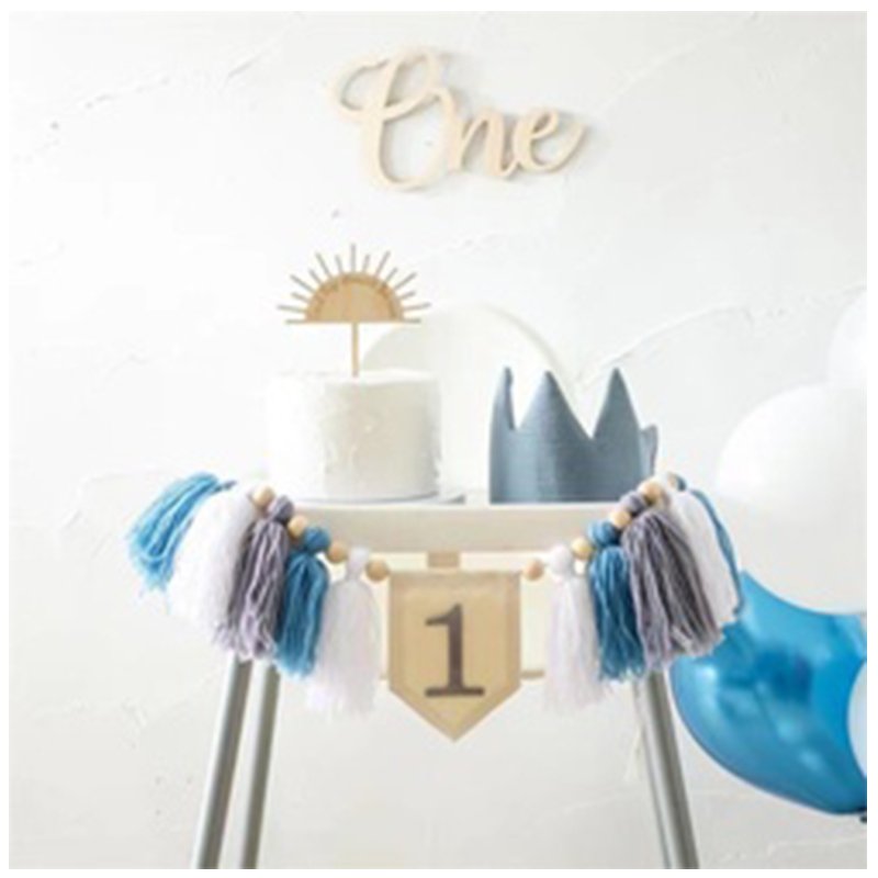 Wholesale Birthday Hat Banner Cake Topper Crown Sets One Year Old Highchair Baby Macrame Happy Birthday Party Decorations