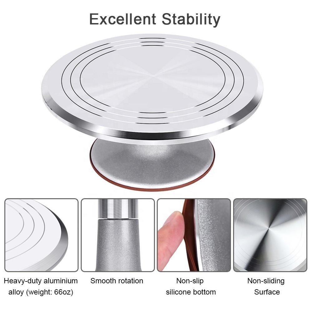 Aluminum Rotating Turntable 177 PCS Cake Decorating Tools Baking Supplies Fondant Tool Kit Piping Icing Tips Supplies Stand Set
