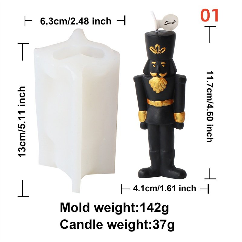 3D Nutcracker Soldier Silicone Candle Mold Western Solemn King Walnut Soldier Handmade Resin Wax Mold for Candle Making