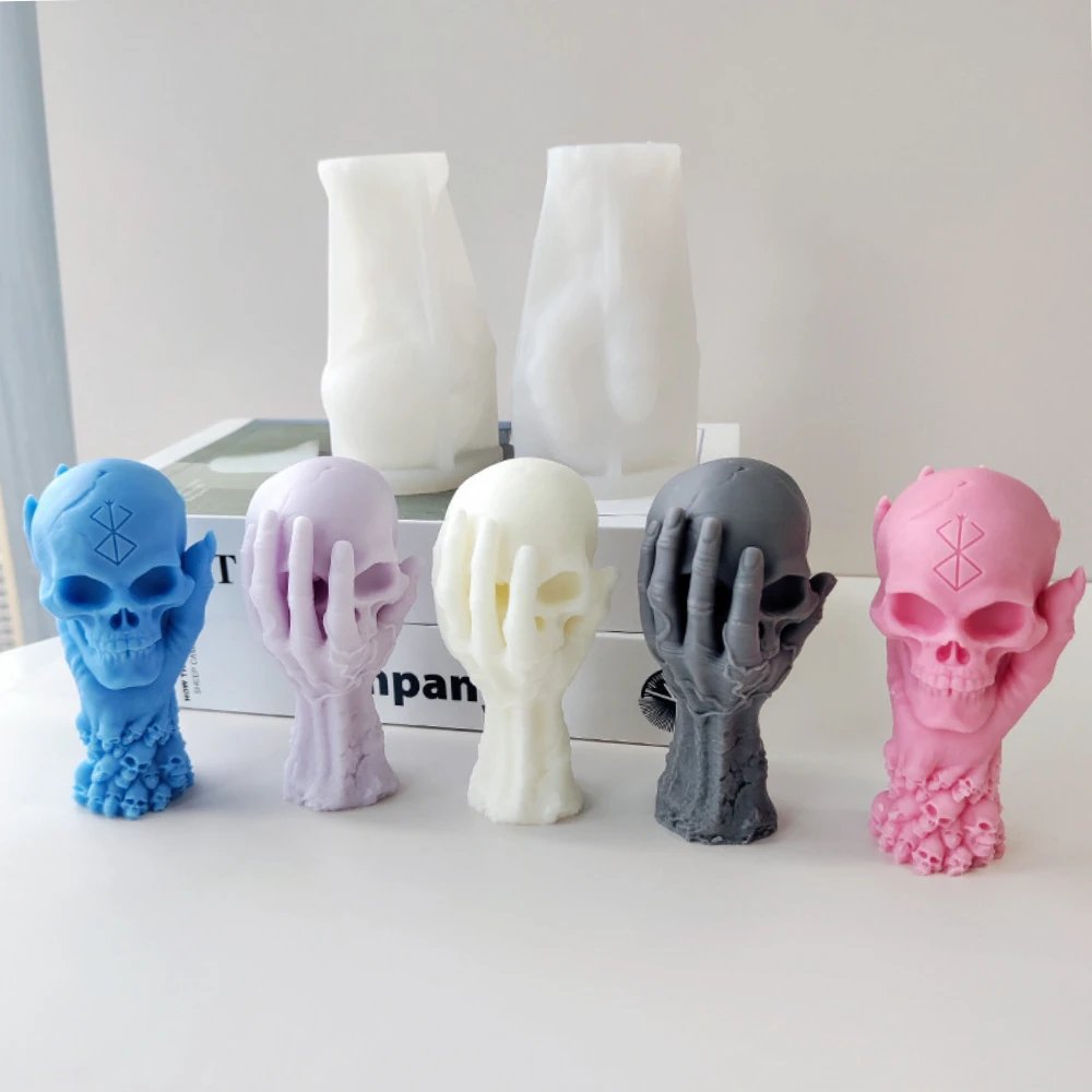Human Skeleton Holding Skull Candle Halloween Decor Thrilling Zombie Hand Painting Plaster Silicone Mold Emulation Festival Gift