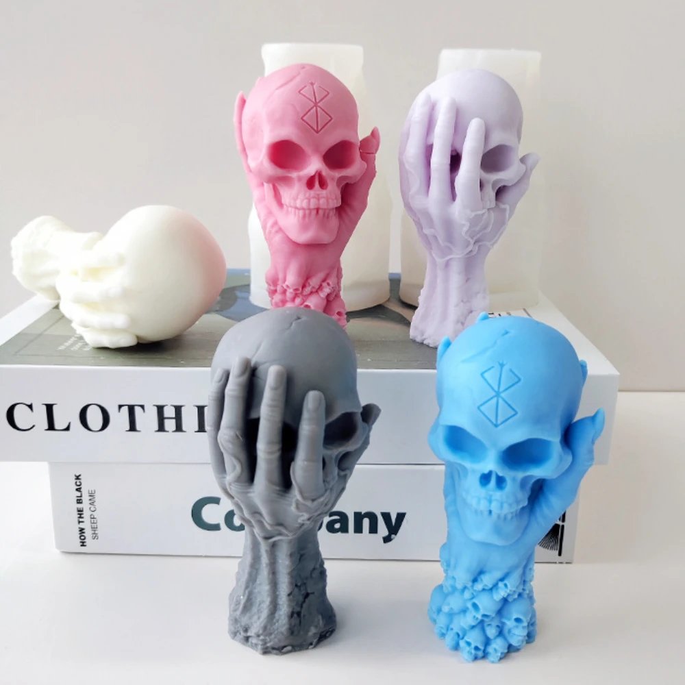 Human Skeleton Holding Skull Candle Halloween Decor Thrilling Zombie Hand Painting Plaster Silicone Mold Emulation Festival Gift
