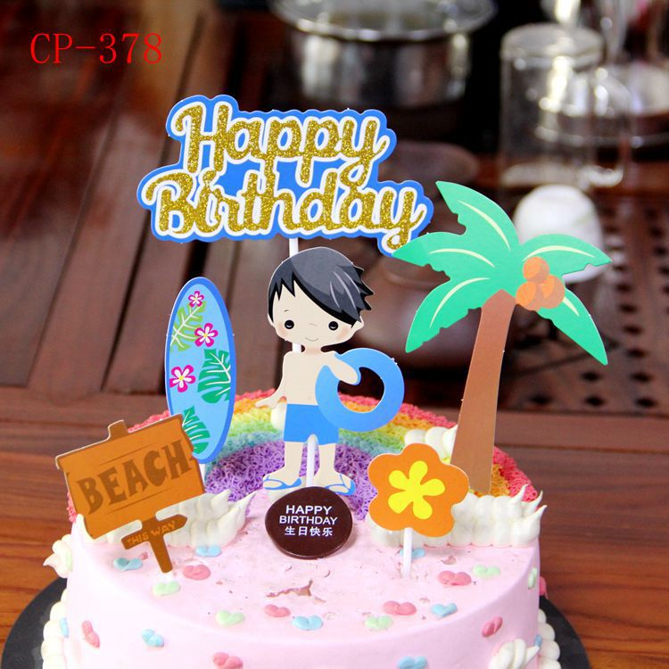 Wholesale Beach Seaside Surfing Cake Decoration Dessert Table Birthday Party Inserting Card