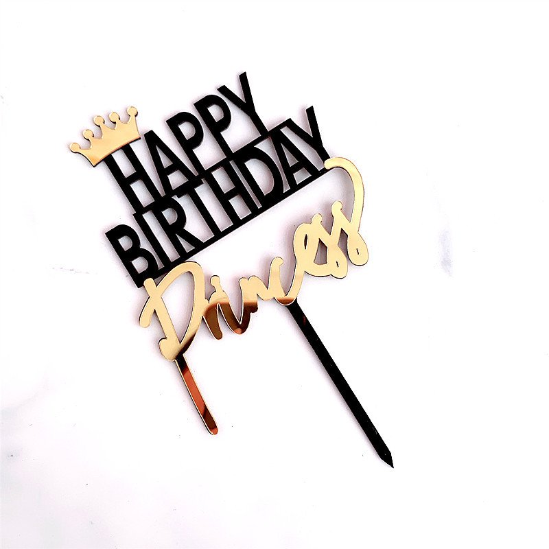 Prince King Acrylic Happy Birthday Cake Toppers Gold Princess Queen Cake Decorations for Birthday Party Cake Decorating Supplies