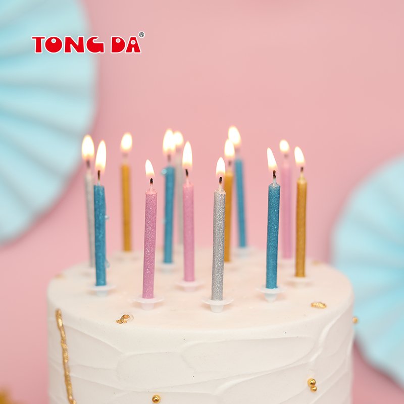 Factory Supply Thin pillar Metallic Birthday Candles for birthday party Cake Candles