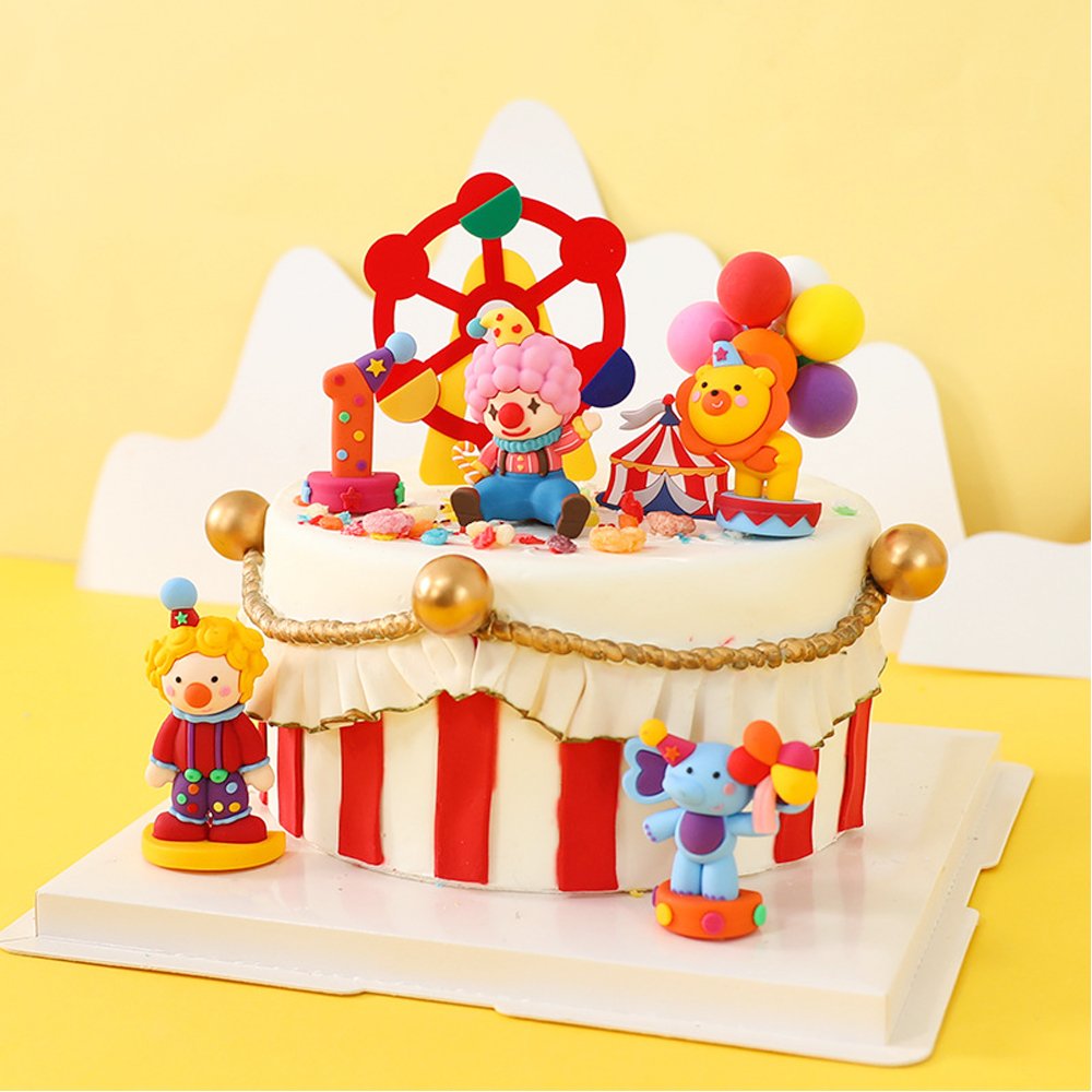 3D Clown Circus Soft Glue Cake Topper Decor Happy Birthday Party Cupcake Cakes Decoration Toppers for Kids Party