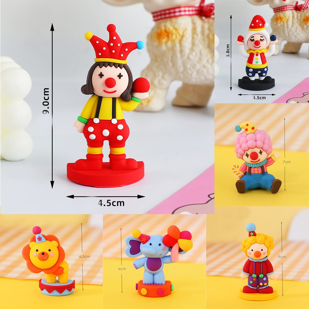 3D Clown Circus Soft Glue Cake Topper Decor Happy Birthday Party Cupcake Cakes Decoration Toppers for Kids Party