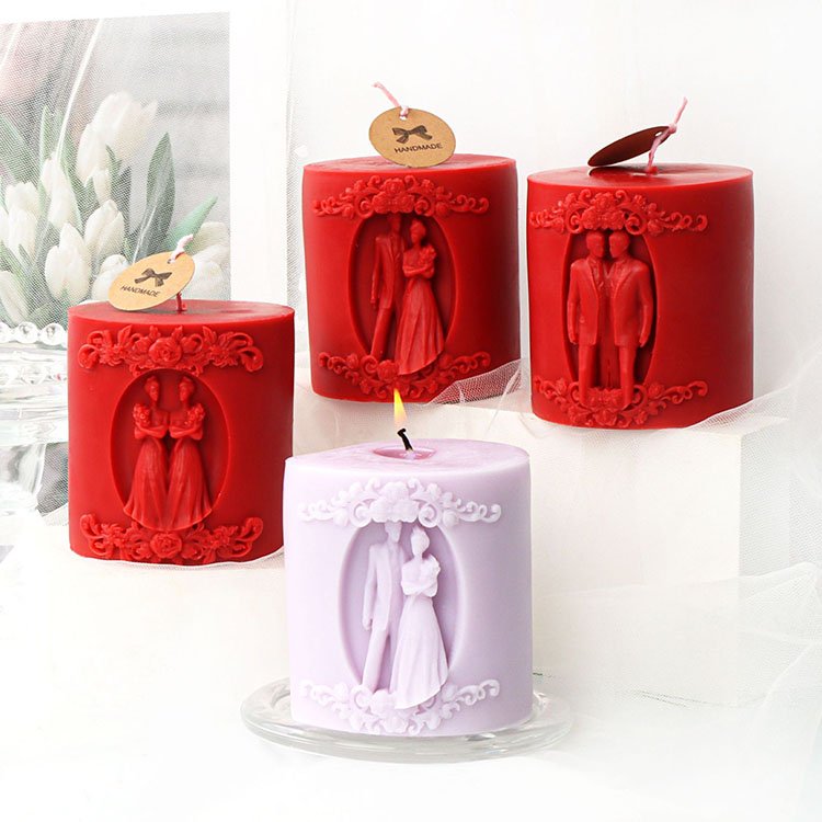 Romantic Couples Cylindrical Silicone Candle Mold Wedding Decorations Valentine's Day Gift Casting Mould DIY Aromatherapy Candle