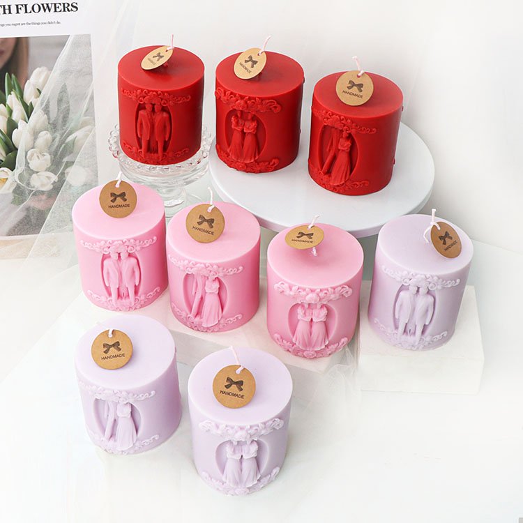 Romantic Couples Cylindrical Silicone Candle Mold Wedding Decorations Valentine's Day Gift Casting Mould DIY Aromatherapy Candle