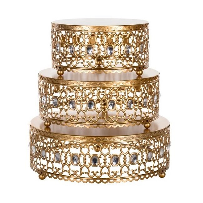 Crystal Royal Wedding Birthday Cakes Display Metal Stand & Holder Modern Cakes Dessert Displayed High Enamel Precious Cake Stand