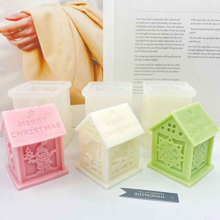 Merry Christmas Christmas House Silicone Candle Molds Santa Claus Elk Decorations Casting Mould DIY Aromatherapy Candle Making