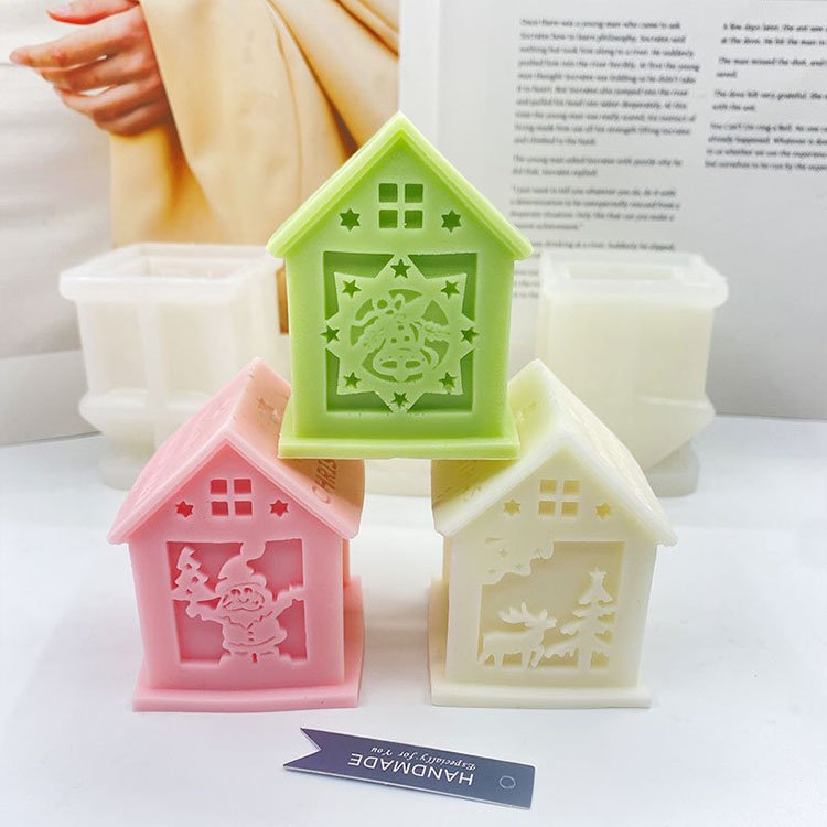 Merry Christmas Christmas House Silicone Candle Molds Santa Claus Elk Decorations Casting Mould DIY Aromatherapy Candle Making