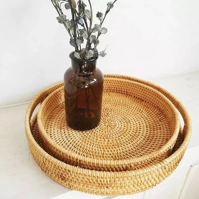 Best price Vietnam Boho Wicker Rattan Decorative charger plate Trays Oval for picnic and shopping