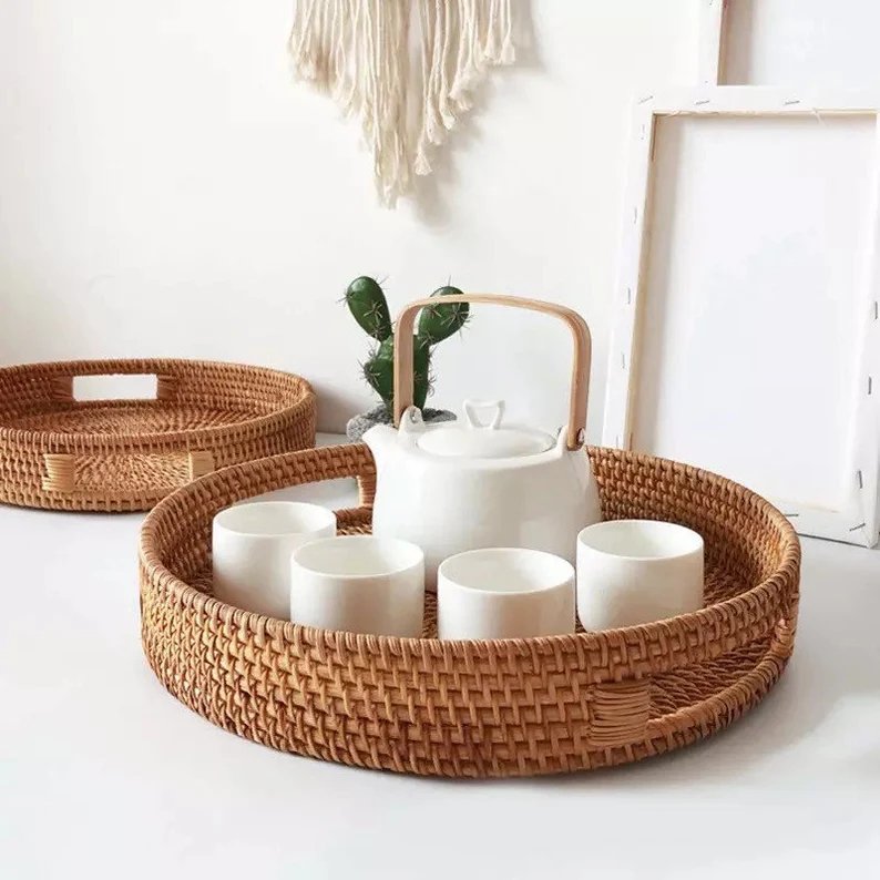 Best price Vietnam Boho Wicker Rattan Decorative charger plate Trays Oval for picnic and shopping