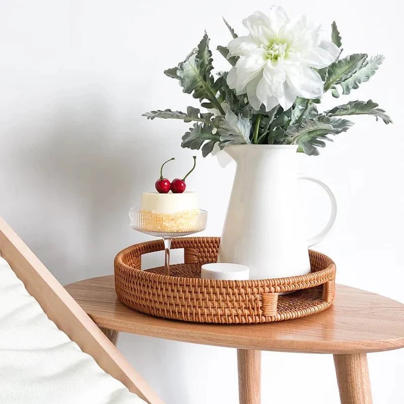 Best price Vietnam Boho Wicker Rattan Decorative charger plate Trays Oval for picnic and shopping