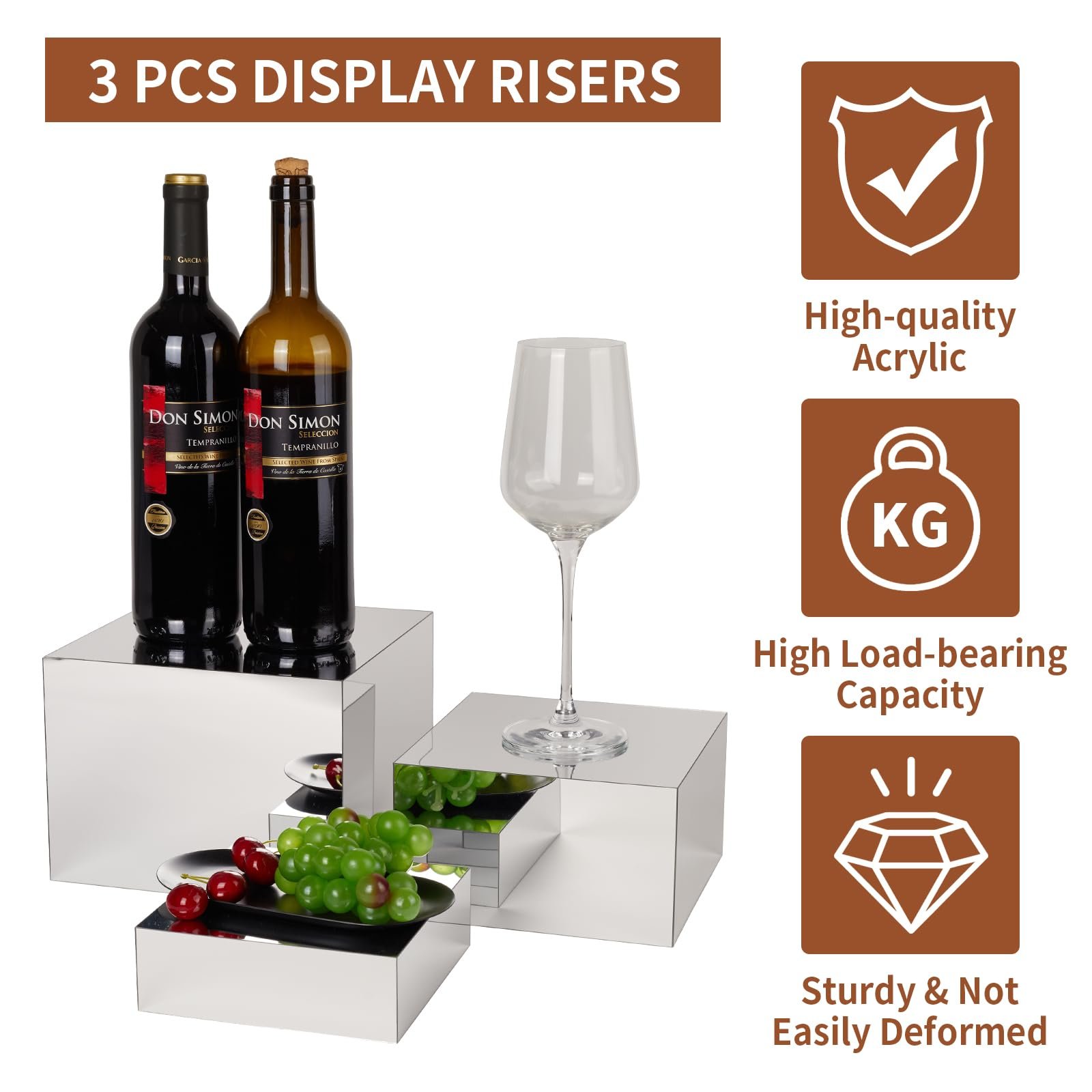 Factory wholesale 3 Different Size Display Stand Shelf for Catering Dessert Collectibles Acrylic Cake Tray for Party Decor