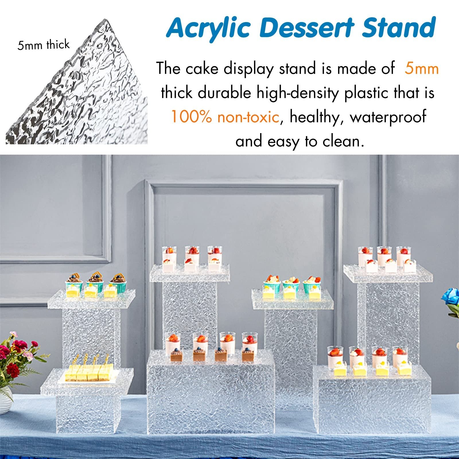 Factory wholesale 9pcs Dessert Cake Display Stand Wedding Table Centerpieces birthday decor Acrylic cake tray for event decor