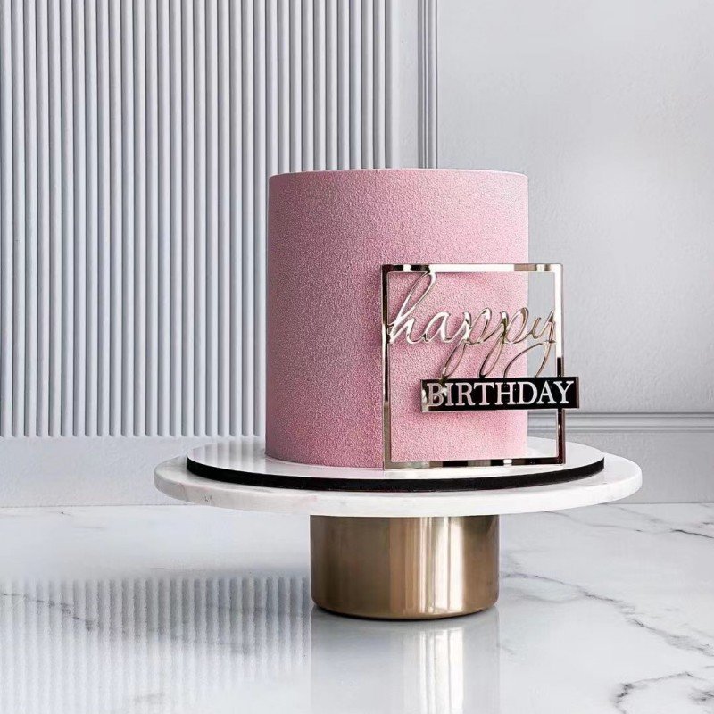 Baking Cake Decorating Supplies Square / Round Mirror Acrylic Topper Happy Birthday Dessert Decoration