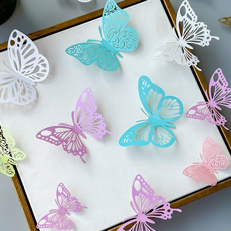 12Pcs Pastel Colorful Artificial Butterfly Cake Topper Cakes Decor Simulation Butterflies Party Wall Stickers Wedding Crafts
