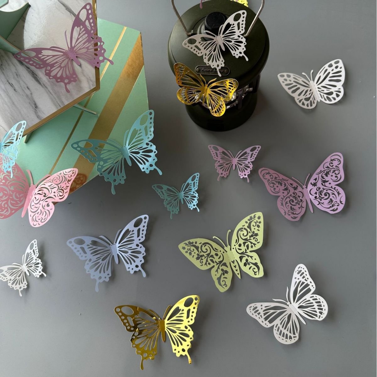12Pcs Pastel Colorful Artificial Butterfly Cake Topper Cakes Decor Simulation Butterflies Party Wall Stickers Wedding Crafts