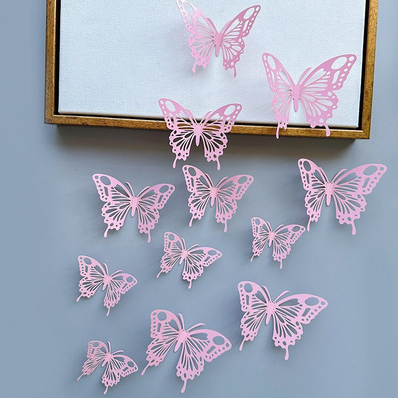 12Pcs Pastel Colorful Artificial Butterfly Cake Topper Cakes Decor Simulation Butterflies Party Wall Stickers Wedding Crafts