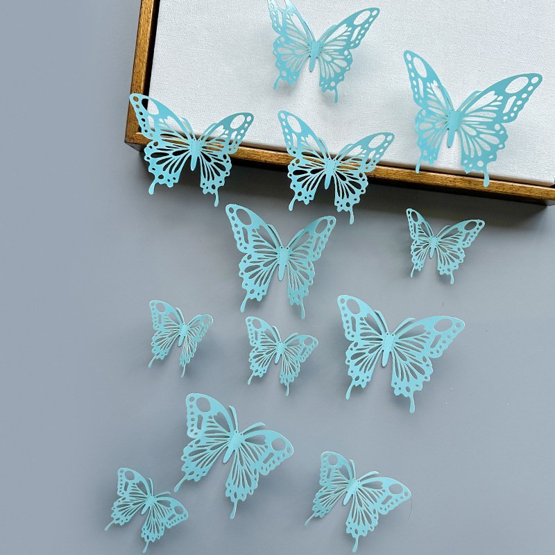 12Pcs Pastel Colorful Artificial Butterfly Cake Topper Cakes Decor Simulation Butterflies Party Wall Stickers Wedding Crafts