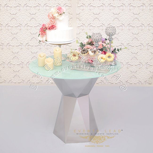 Silver base round top simple high tables for cakes birthday display bridal cake tables