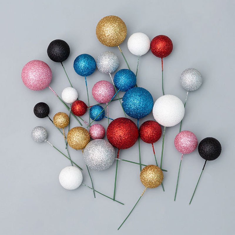 Birthday decoration accessories Glitter faux ball foam ball cake topper decor birthday ball for wholesale party supplies
