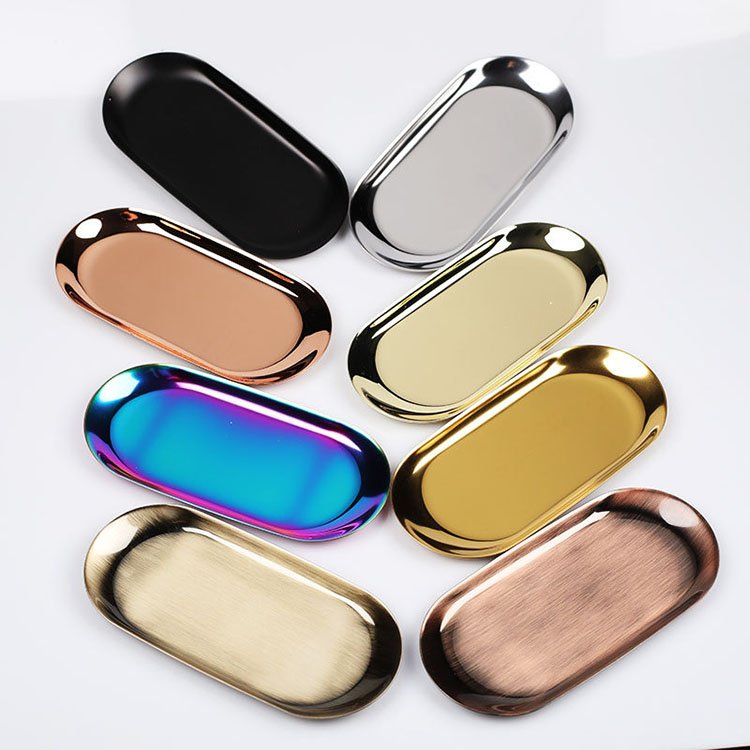 YS Oval Stainless Steel Tray Jewelry Storage Rack Dessert Cake Towel Tray DIY Aromatherapy Candle Decorative Ornaments