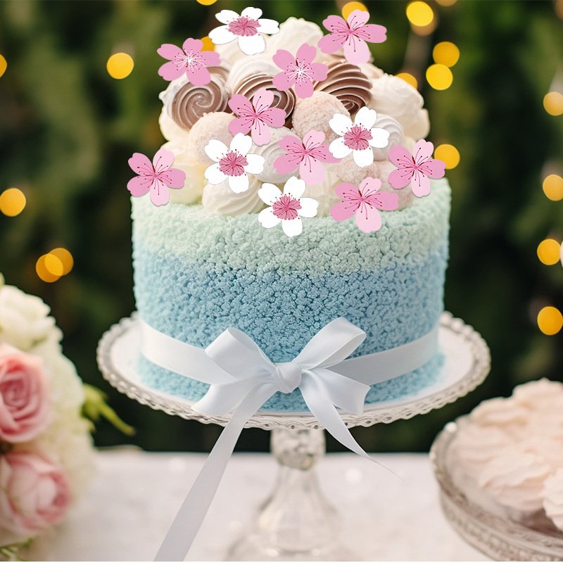 Hot selling Edible Rice Paper Sticky Paper Cherry Blossom Shape Wedding Cake Party Supplier Food Grade Cake Topper