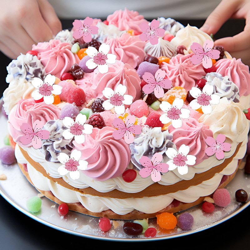 Hot selling Edible Rice Paper Sticky Paper Cherry Blossom Shape Wedding Cake Party Supplier Food Grade Cake Topper