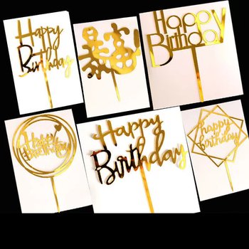 Beautiful Gold Style Acrylic Cake Topper Geometry Round Letter Cake Toppers Happy Birthday Wedding Party Cupcake Toppers
