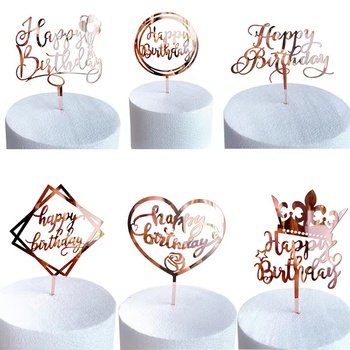 Beautiful Gold Style Acrylic Cake Topper Geometry Round Letter Cake Toppers Happy Birthday Wedding Party Cupcake Toppers