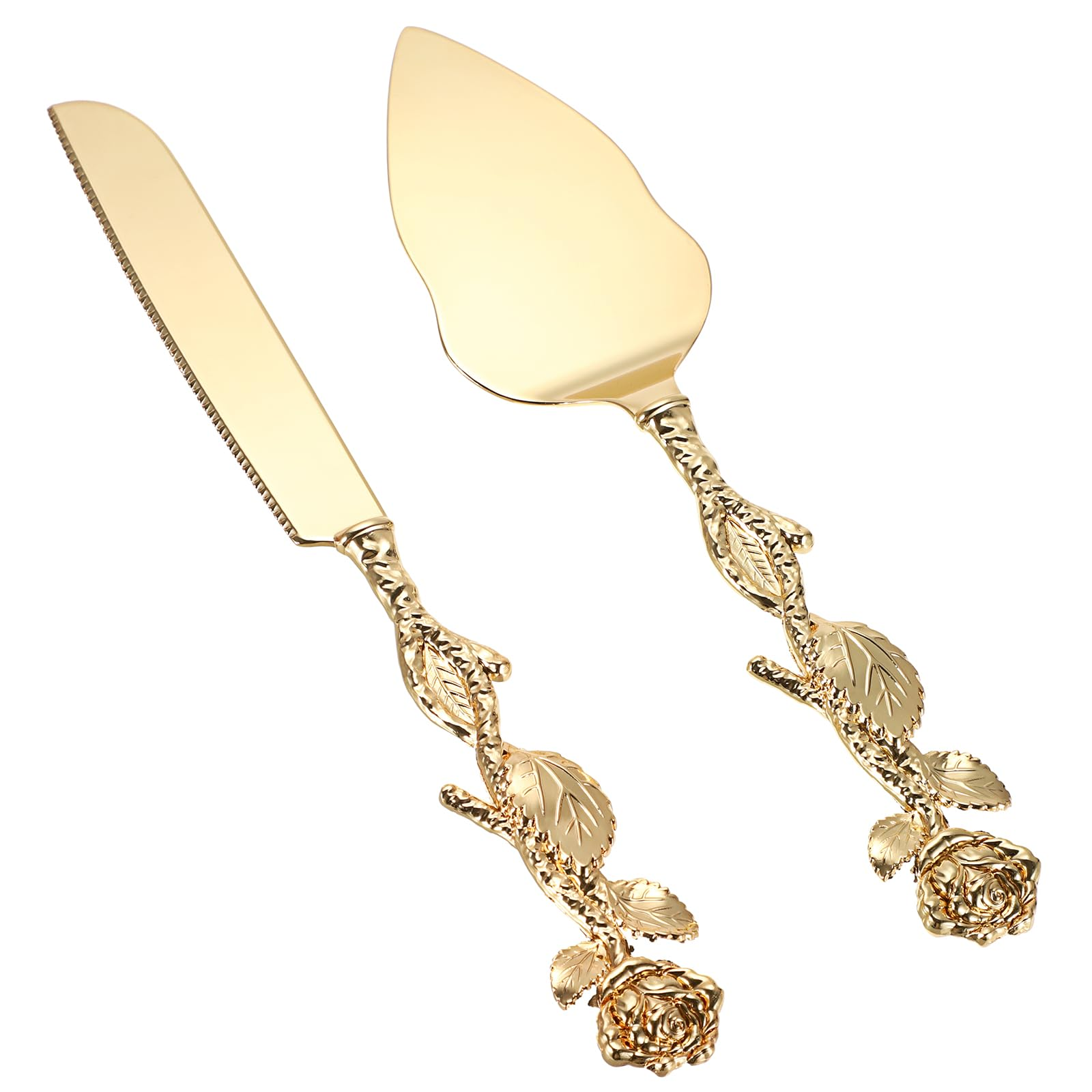 Brass Branch Design flower Handle gold cake knife and server set high quality cake decoration supplies unique design