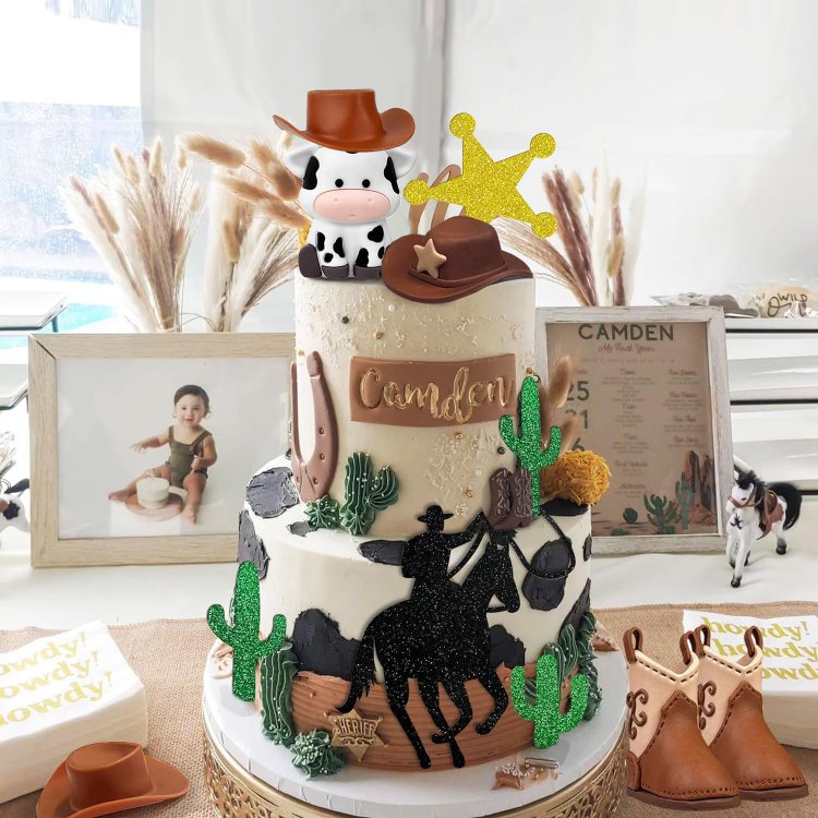 Cowboy Cake Decorations Cowboy Hat Boot Cake Topper for Western Cowboy Cowgirl Theme Party Birthday Baby Shower Party Supplies