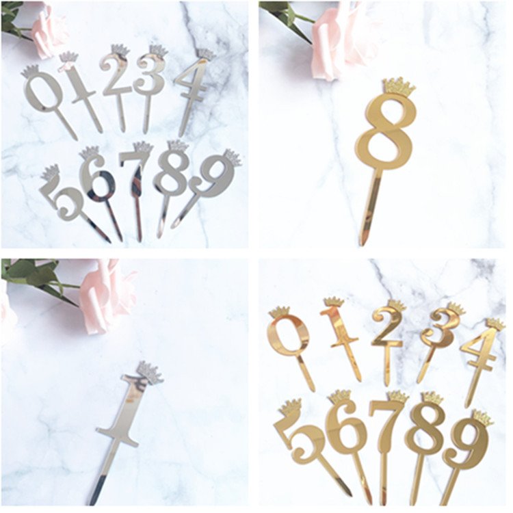 cake decorating supplies Golden Acrylic Cake Topper Crown Number 0-9 Happy Birthday Cake Topper Baby Shower