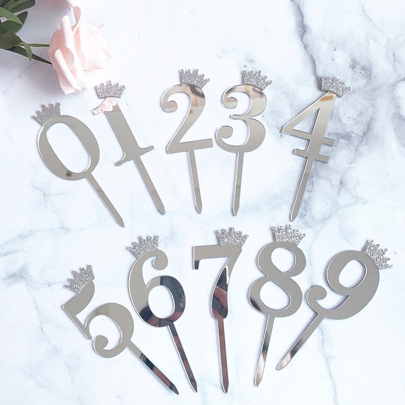cake decorating supplies Golden Acrylic Cake Topper Crown Number 0-9 Happy Birthday Cake Topper Baby Shower
