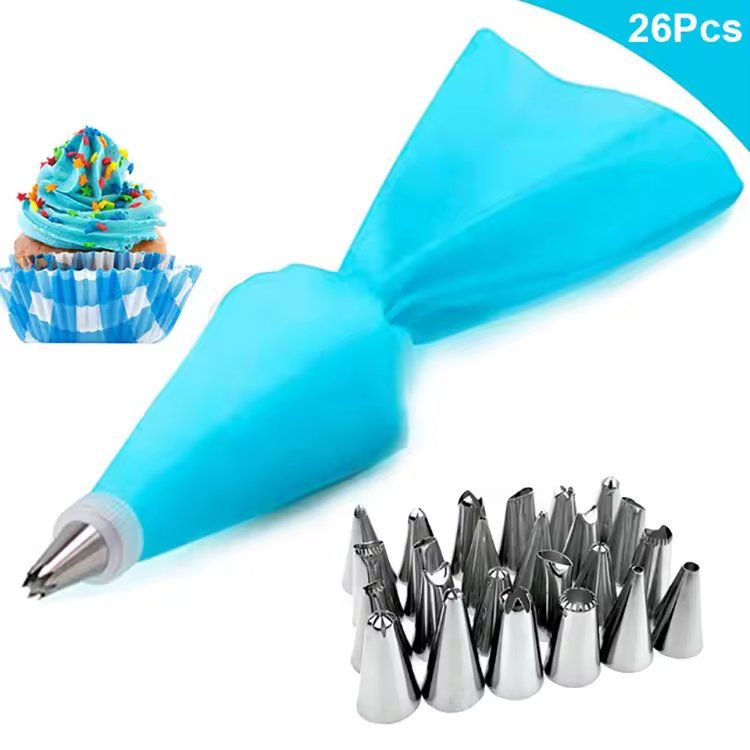 Wanlihao 26pcs/set Stainless Steel Cake Nozzle and Pastry Bag Baking Cake Tools