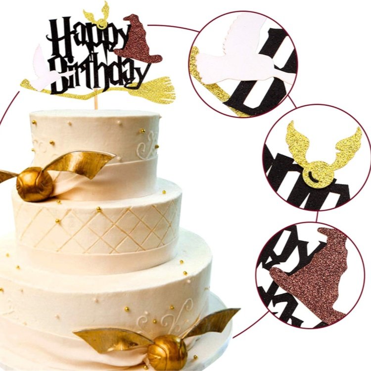 Magical Wizard Inspired Cake Topper Happy Birthday Party Decoration for Birthday Cake Decoration Supply Baby Shower Birthday