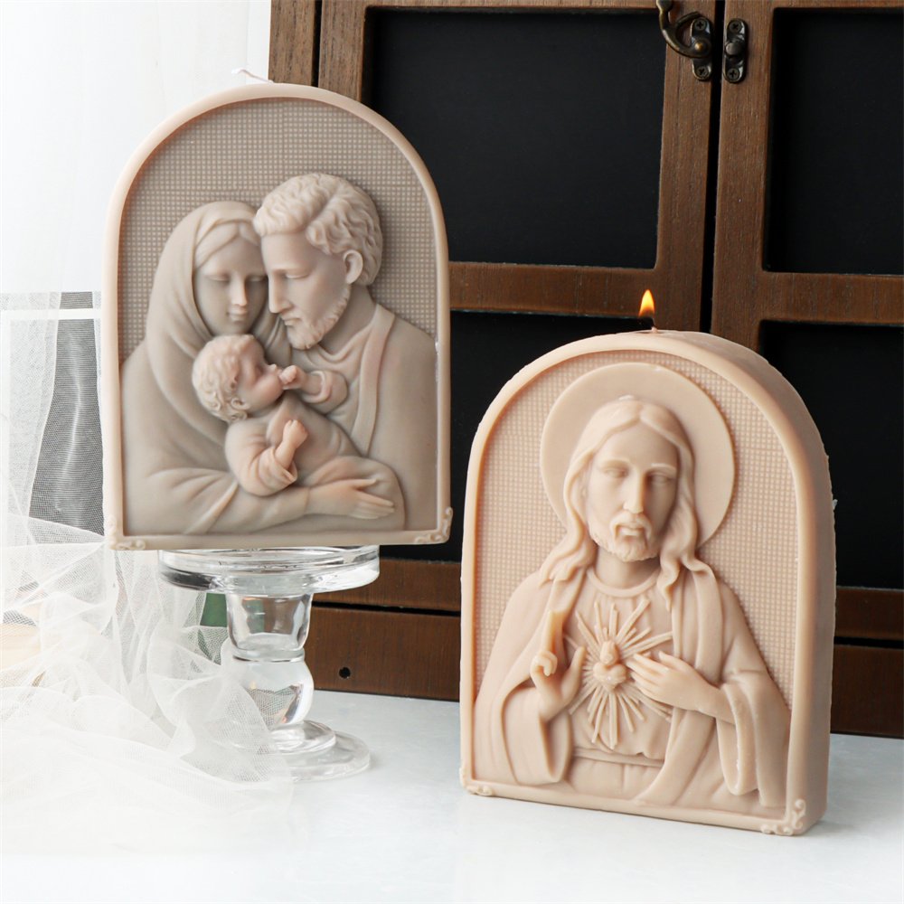 Large Family Jesus Candle Silicone Mold DIY Sacred Heart Jesus Statue Plaster Candle Mold Concrete Resin Decorative Tool Gifts