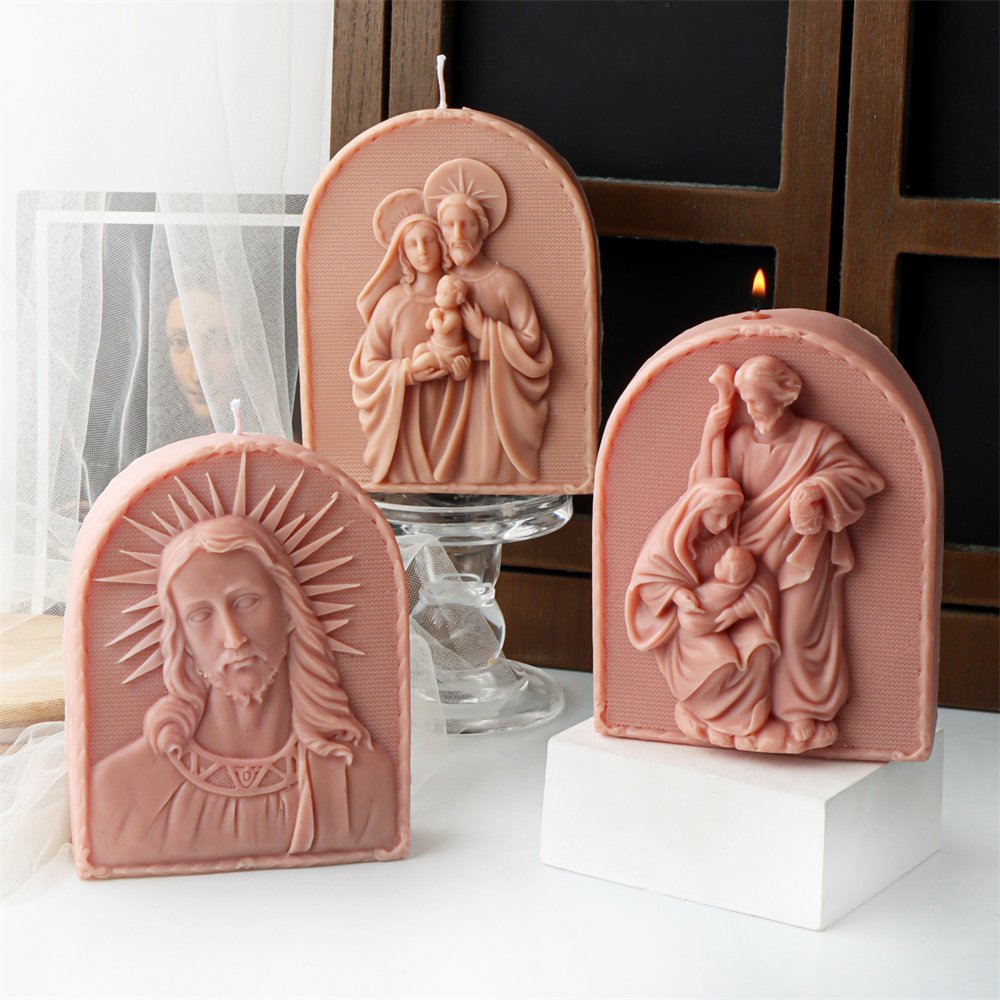 Large Family Jesus Candle Silicone Mold DIY Sacred Heart Jesus Statue Plaster Candle Mold Concrete Resin Decorative Tool Gifts